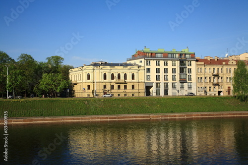 Buildings on the River Neris bank