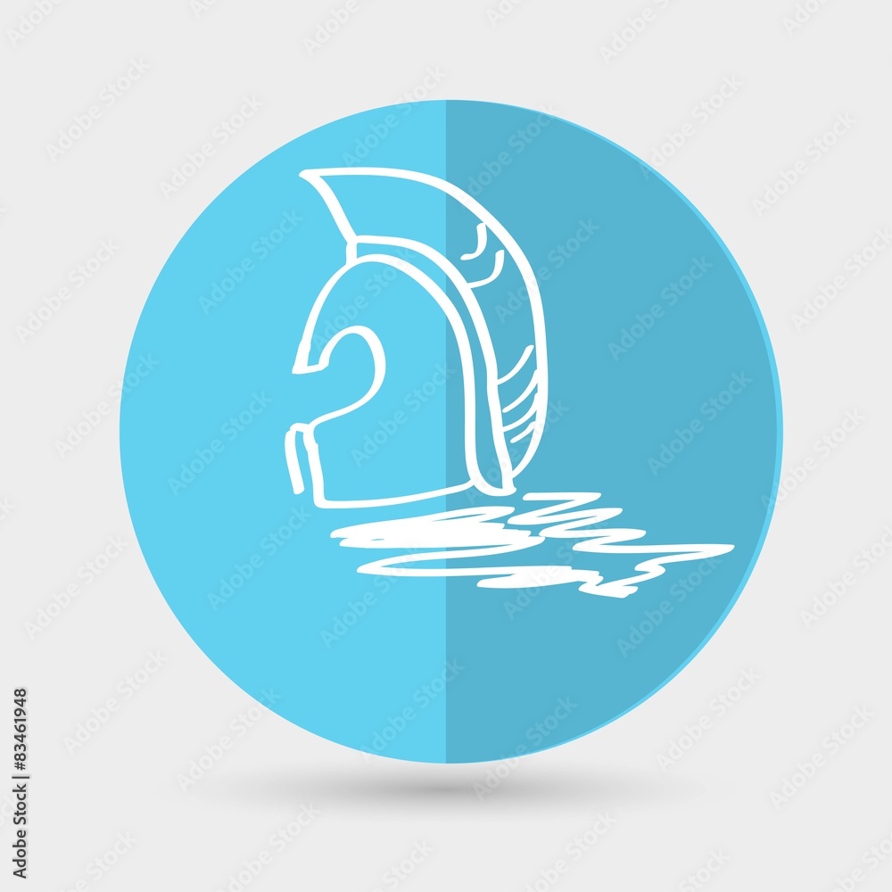 Fototapeta premium Greek, ancient helmet icon isolated on blue background