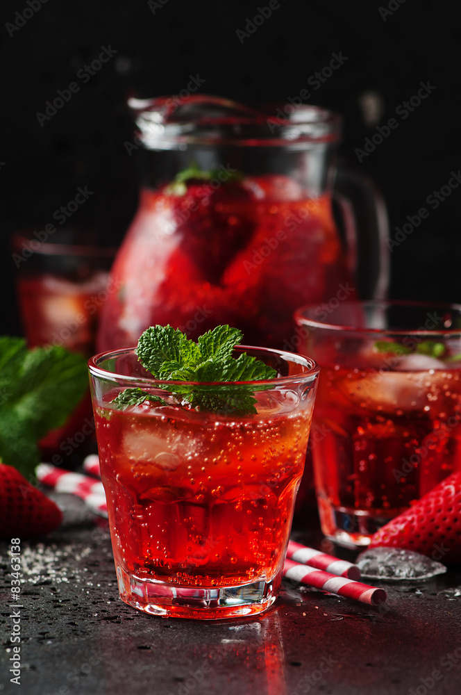 Fresh strawberry lemonade with mint