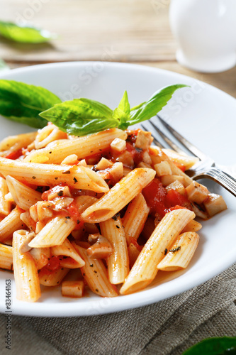 penne pasta with tomato sauce and basil