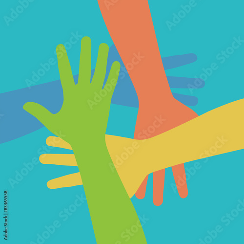 Team symbol. Multicolored hands