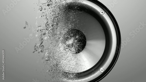 Abstract music with speakers on grey background