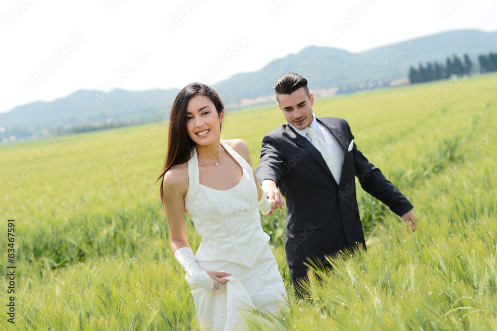 wedding cheerful married young couple bride and groom wedding cheerful married young couple bride and groom