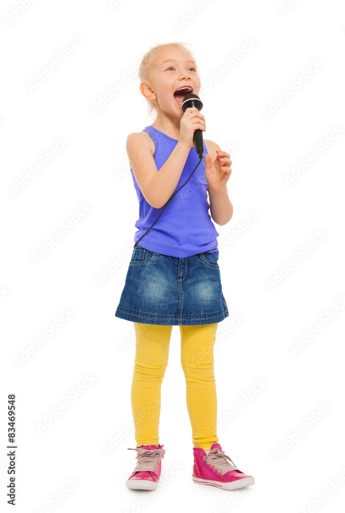 Girl singing karaoke in microphone and standing Girl singing karaoke in microphone and standing