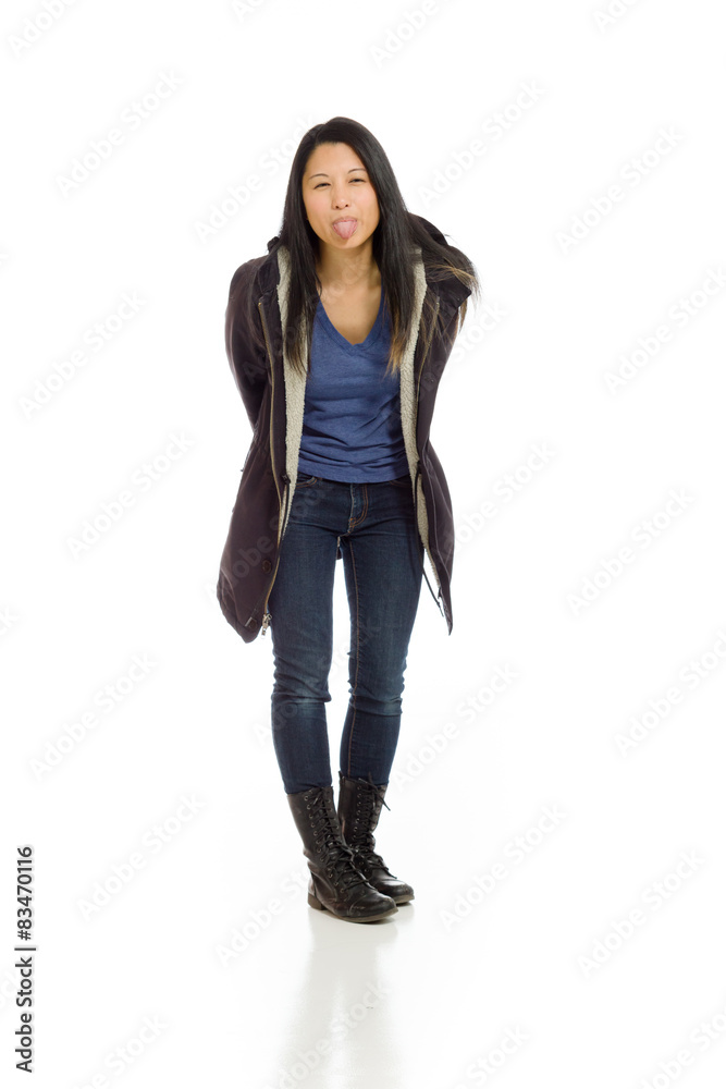 Model isolated sticking tongue out Model isolated sticking tongue out