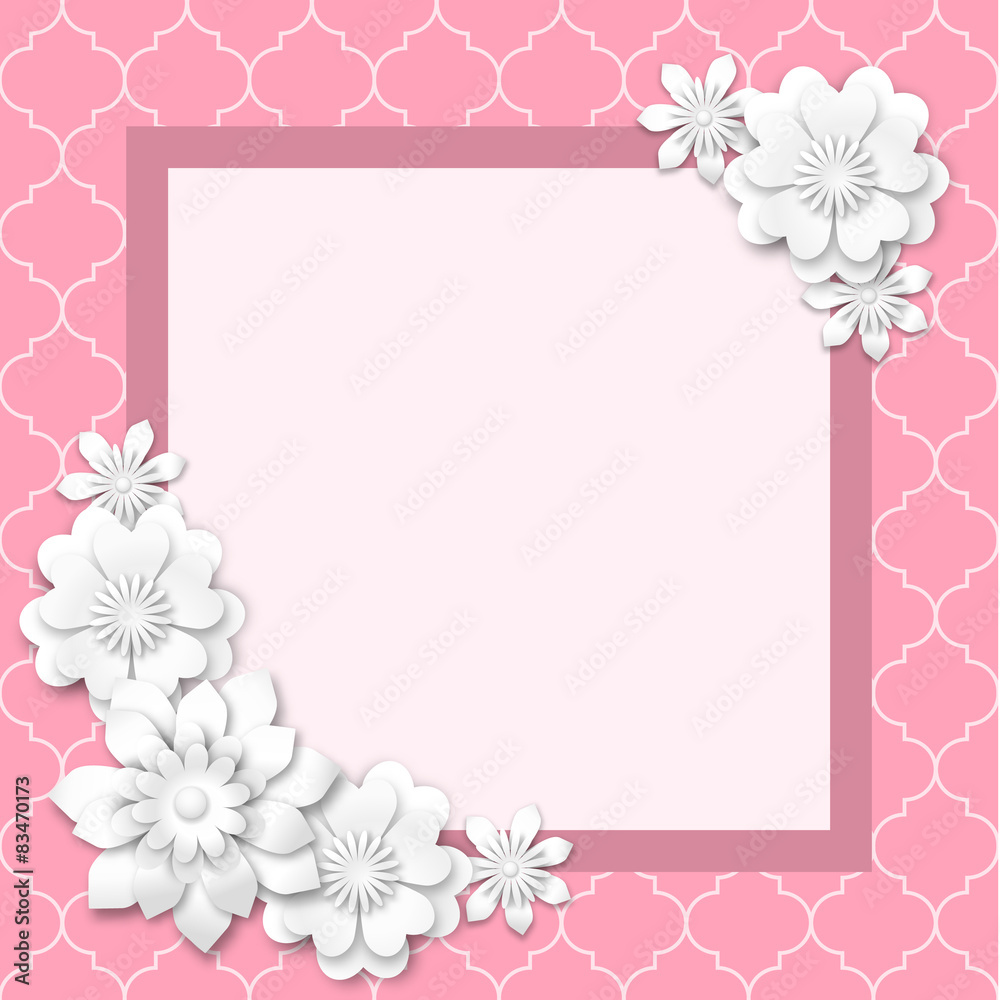 pink image frame with white 3d flowers