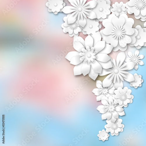 white 3d flowers on abstract blurred background