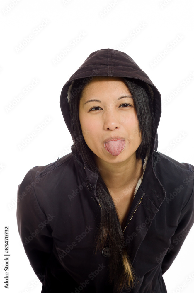Model isolated sticking tongue out