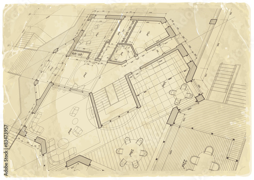 architecture blueprint - house plan & old paper texture