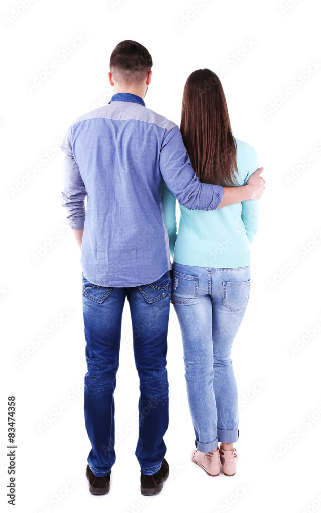 Back view of young couple isolated on white Back view of young couple isolated on white