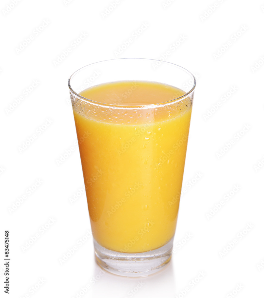 Glass of orange juice isolated on white