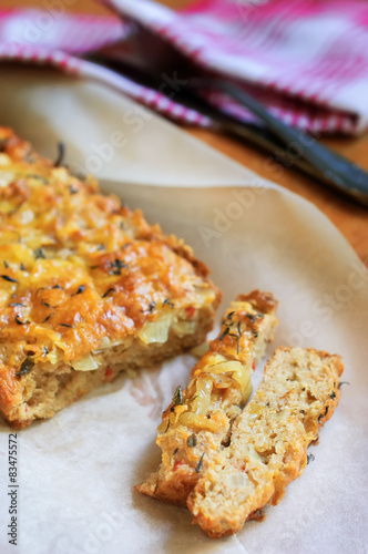 Homemade cake with onions  cheese and spices