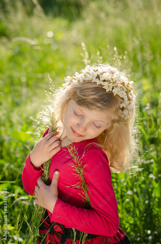 adorable girl with blond hair and closed eyes adorable girl with blond hair and closed eyes