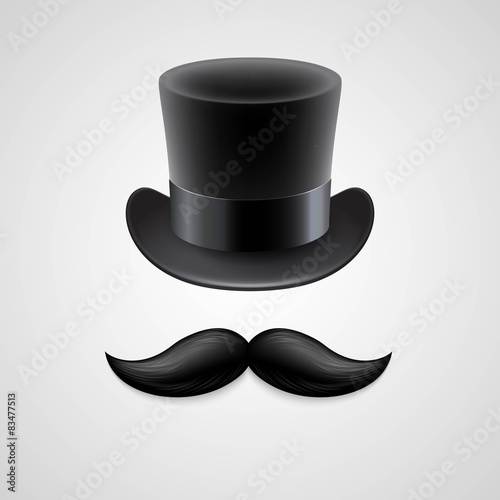 Vintage  top hat, mustaches. Vector illustration