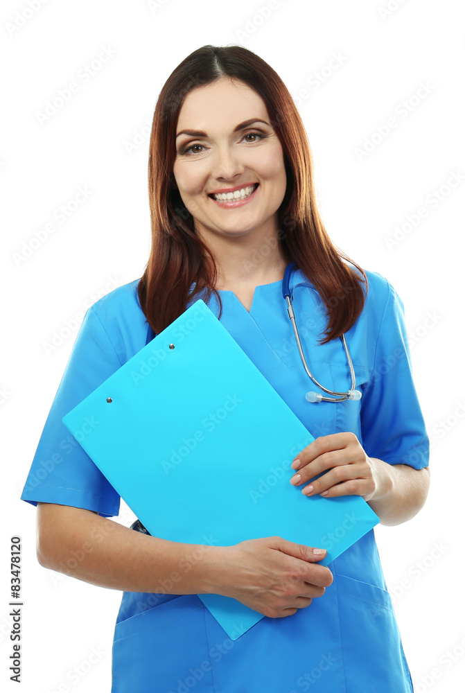 Beautiful doctor woman isolated on white Beautiful doctor woman isolated on white