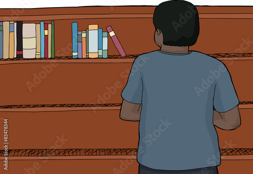 Man Looking at Top of Shelf