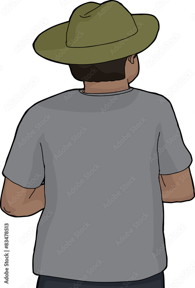 Isolated Back of Person in Green Hat Isolated Back of Person in Green Hat
