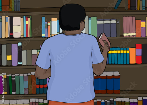 Single Librarian Organizing Shelf