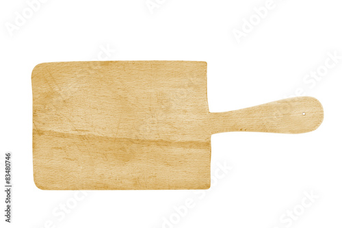 Rustic wooden chopping board with handle isolated