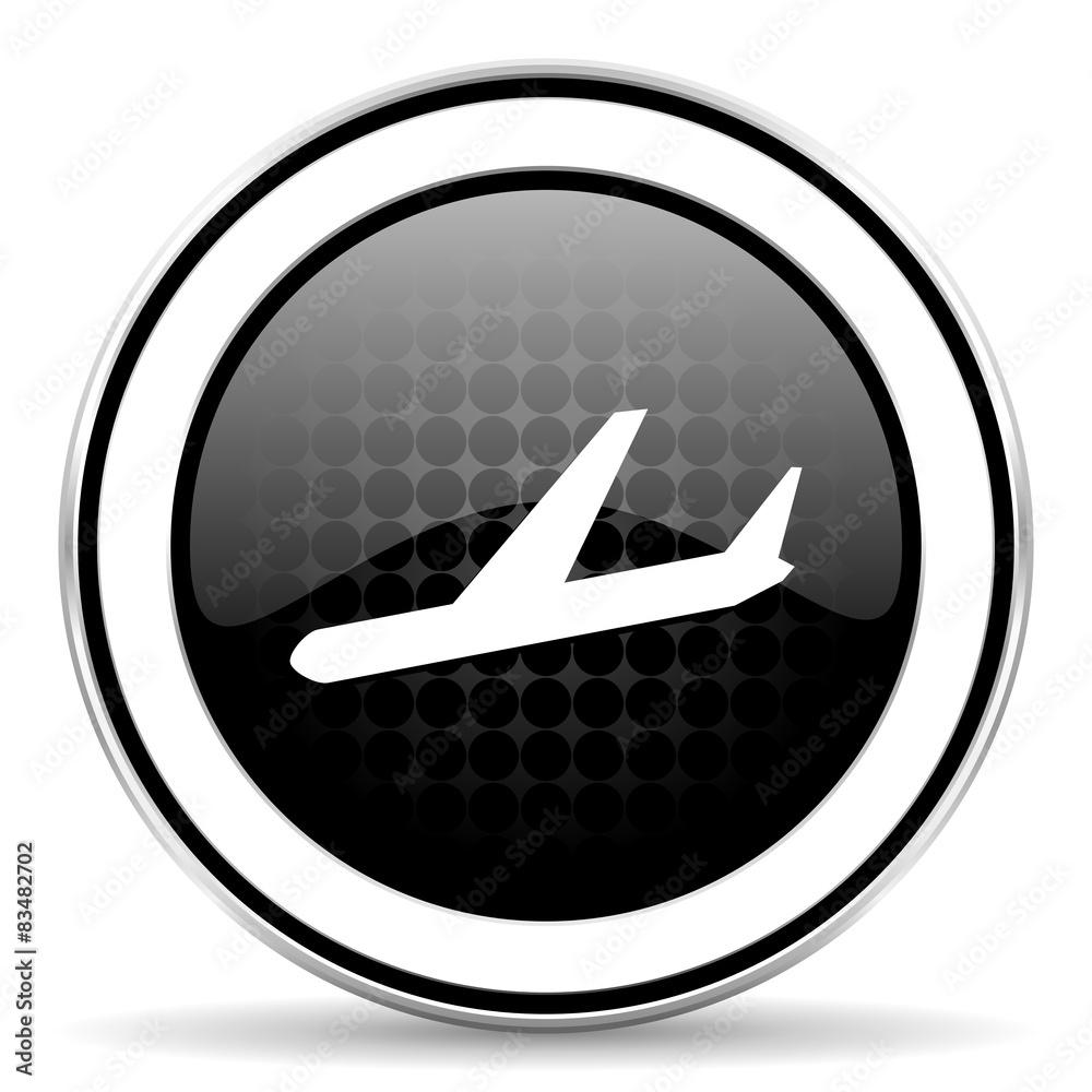 arrivals icon, black chrome button, plane sign