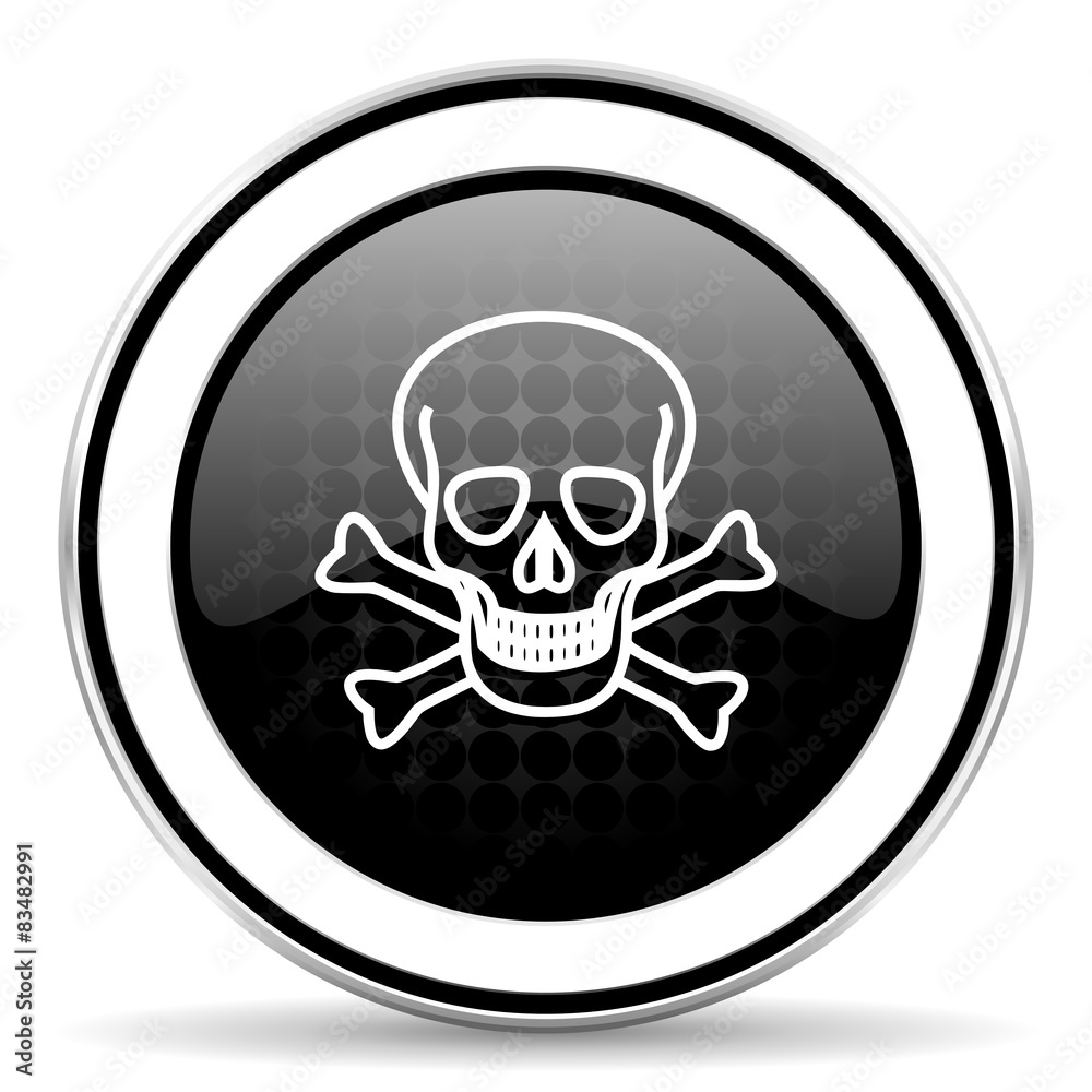 skull icon, black chrome button, death sign skull icon, black chrome button, death sign