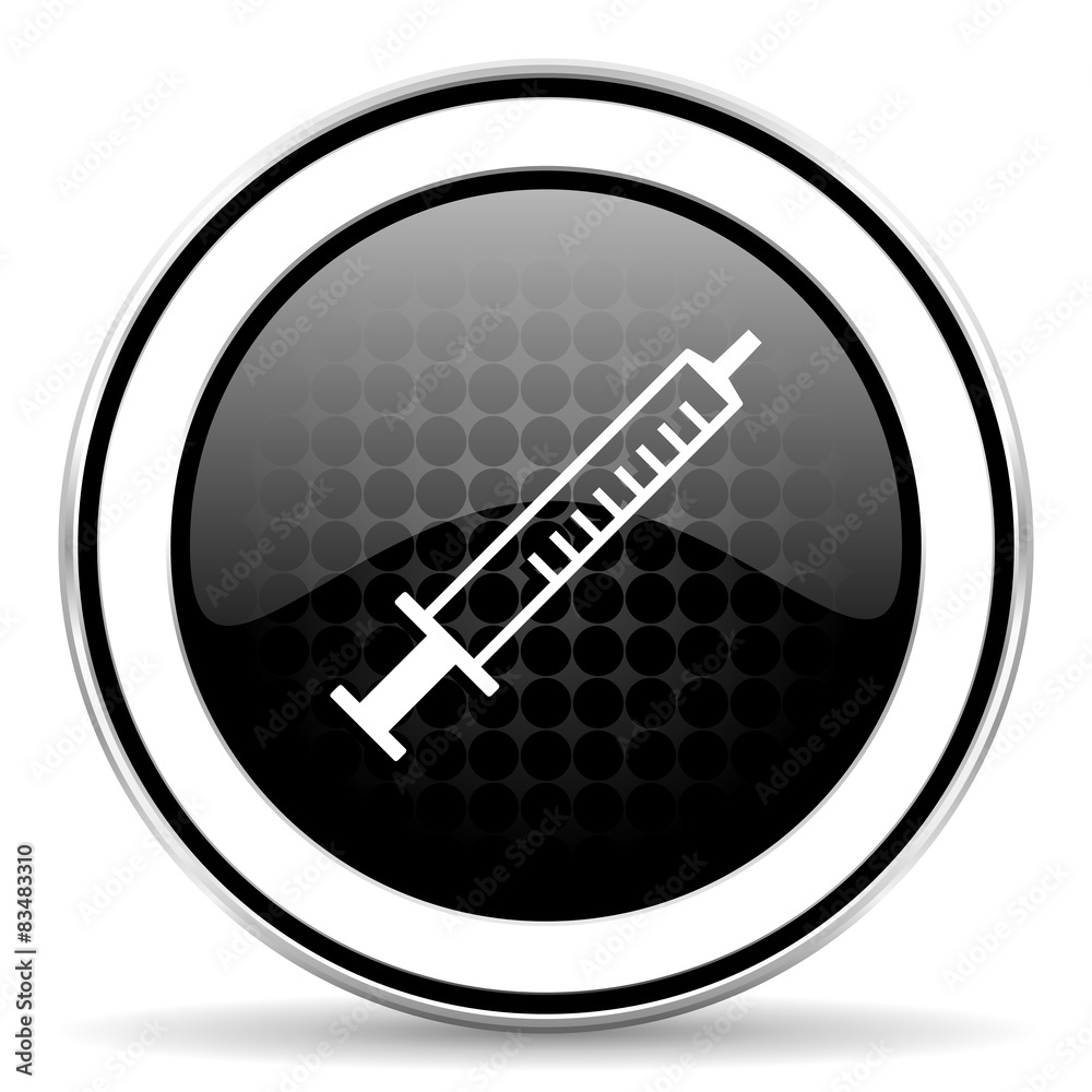 medicine icon, black chrome button, syringe sign medicine icon, black chrome button, syringe sign