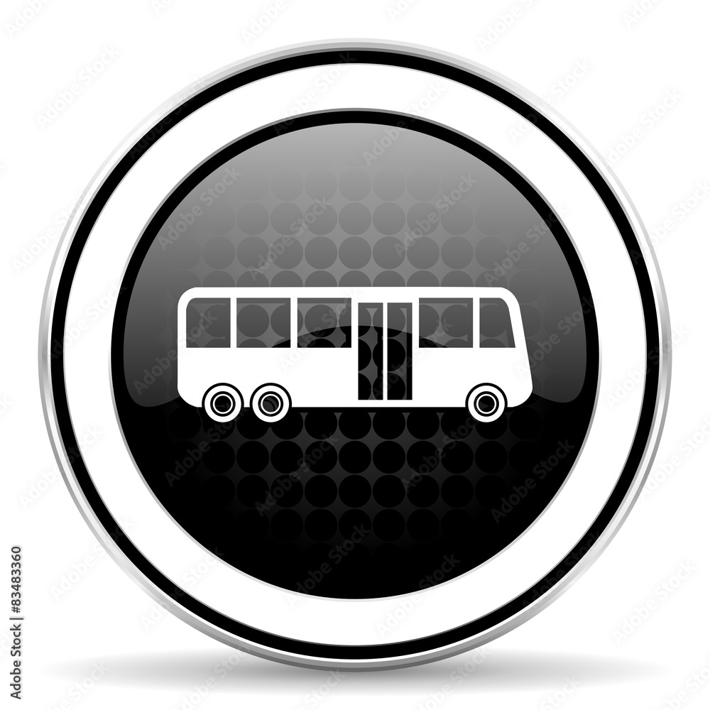 bus icon, black chrome button, public transport sign bus icon, black chrome button, public transport sign