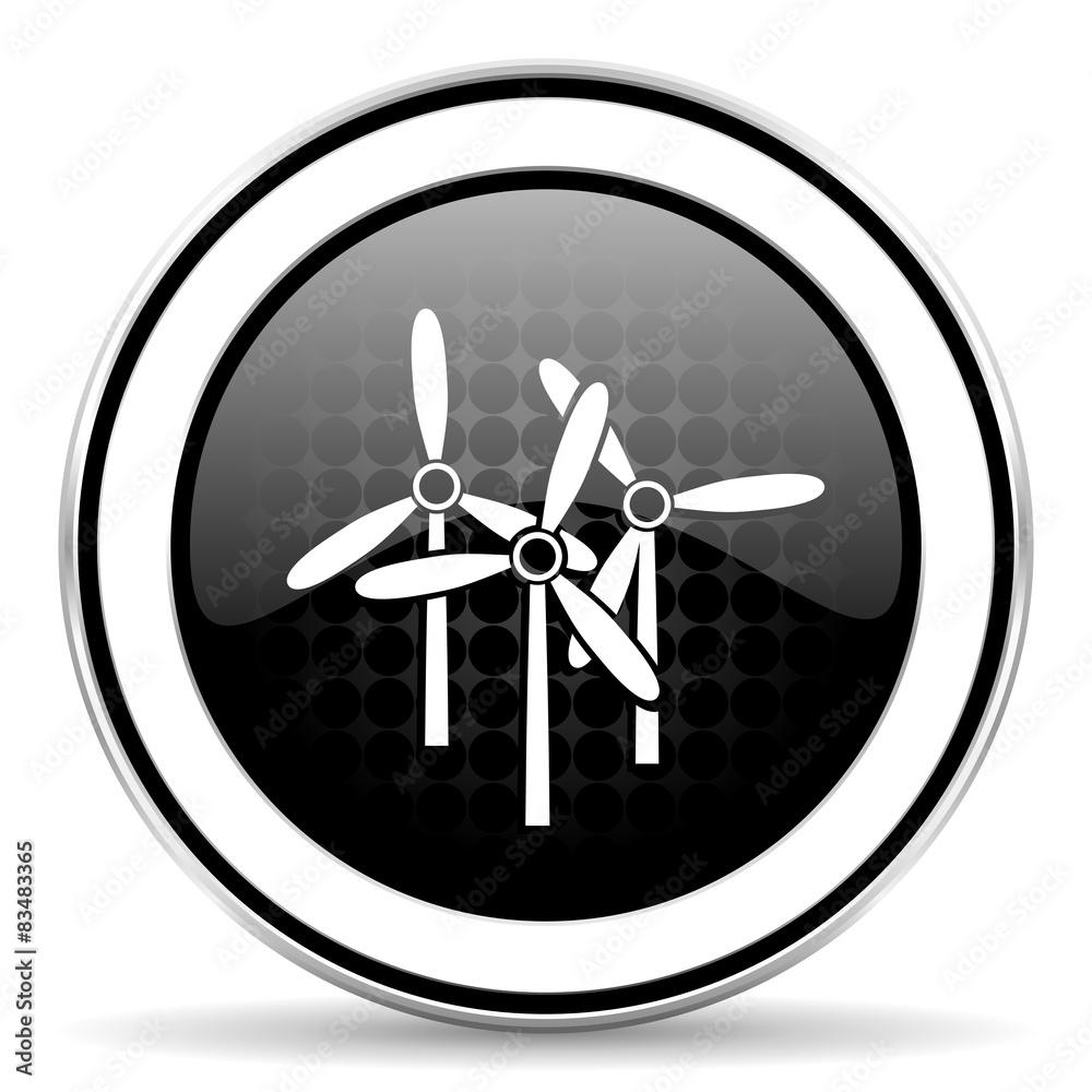 windmill icon, black chrome button, renewable energy sign