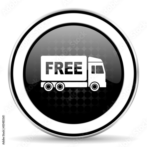 free delivery icon, black chrome button, transport sign