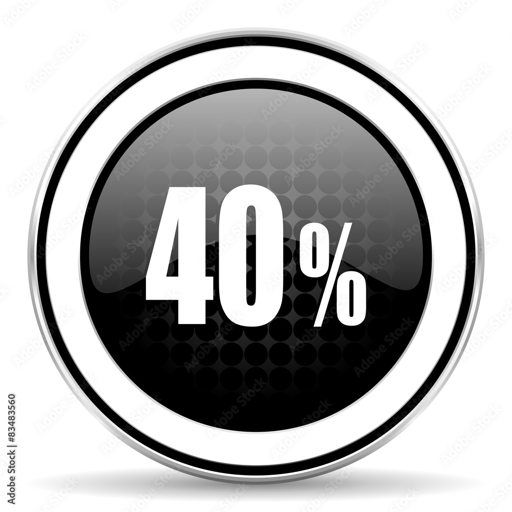 40 percent icon, black chrome button, sale sign 40 percent icon, black chrome button, sale sign