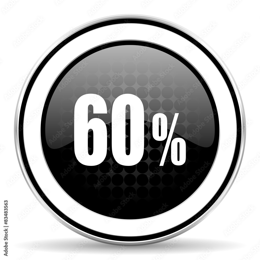 60 percent icon, black chrome button, sale sign 60 percent icon, black chrome button, sale sign
