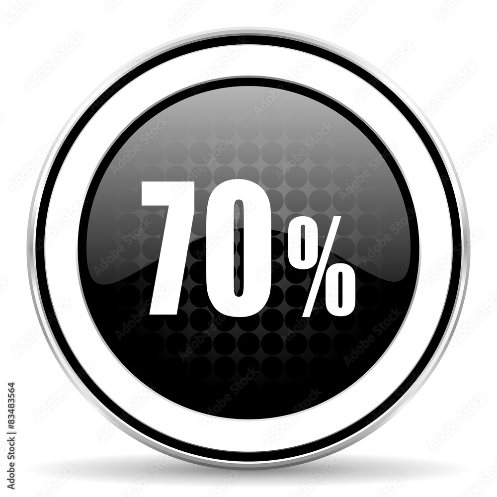 70 percent icon, black chrome button, sale sign 70 percent icon, black chrome button, sale sign