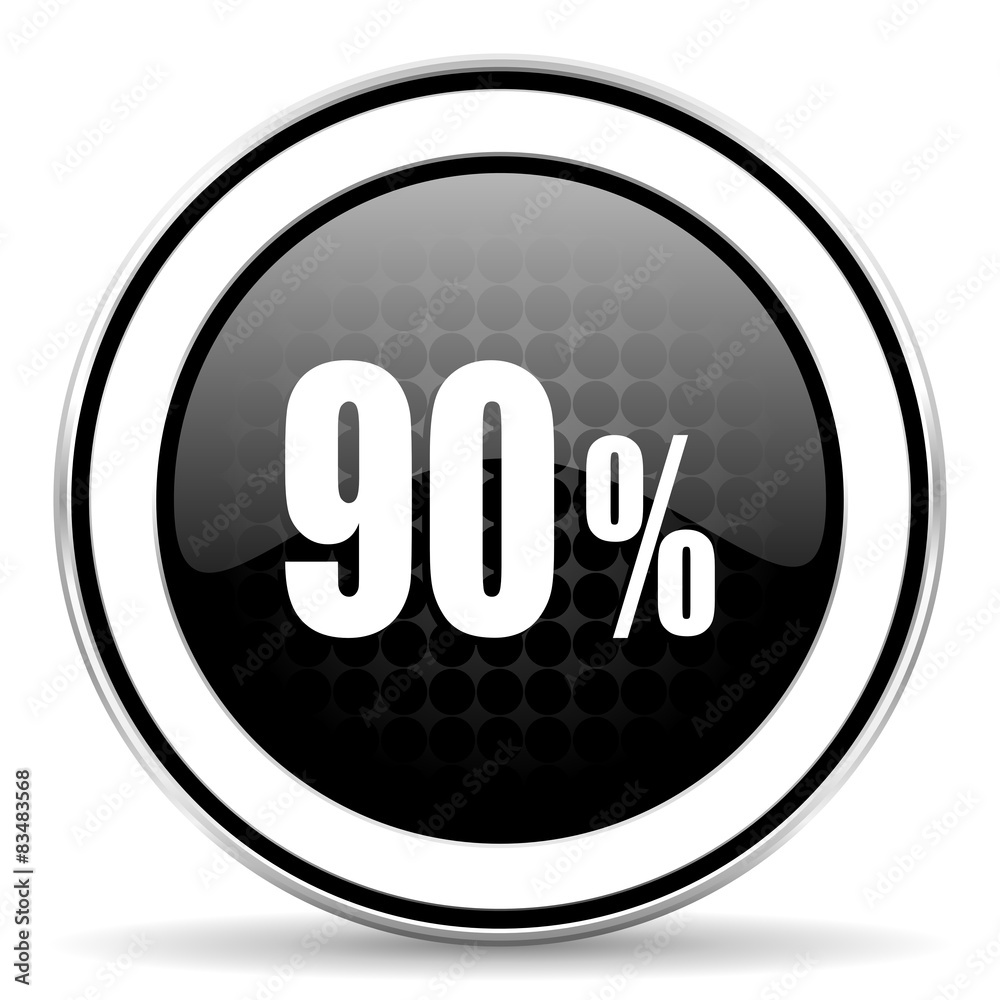 90 percent icon, black chrome button, sale sign 90 percent icon, black chrome button, sale sign