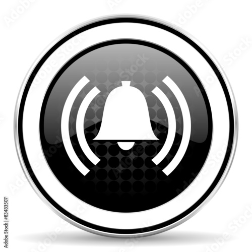 alarm icon, black chrome button, alert sign, bell symbol