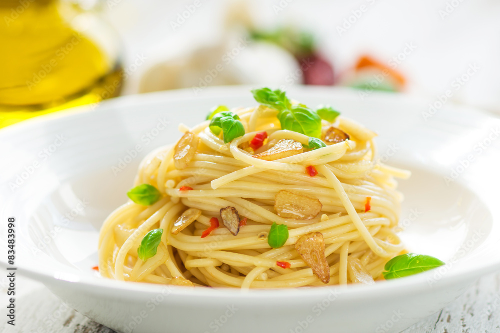 Pasta, Spageti olive oil and peperoncino