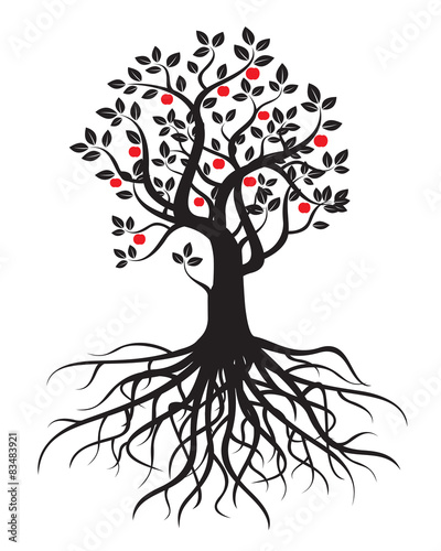 Vector tree with roots and leafs.