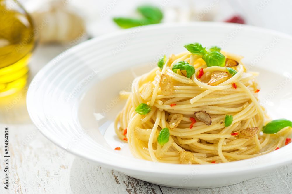 Pasta, Spageti olive oil and peperoncino