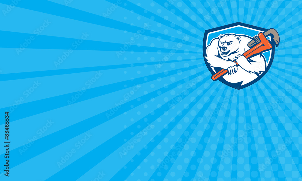 Business card Polar Bear Plumber Monkey Wrench Shield Cartoon Business card Polar Bear Plumber Monkey Wrench Shield Cartoon