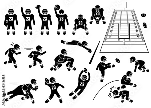 American Football Player Actions Poses Cliparts