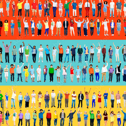 Multiethnic Casual People Togetherness Celebration Arms Raised C