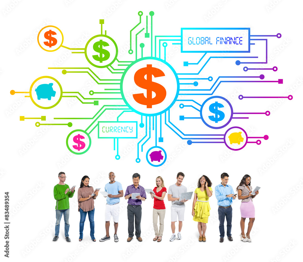 Group of Business People with Global Finance Concept Group of Business People with Global Finance Concept