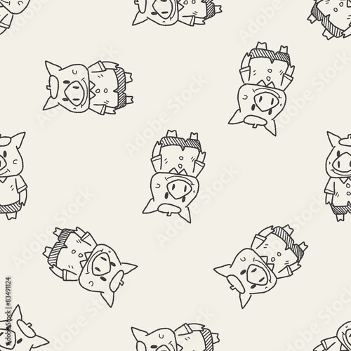 three little pigs doodle seamless pattern background