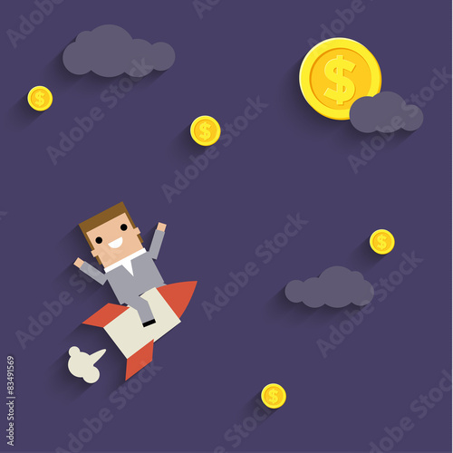 business like a game on blue with rocket