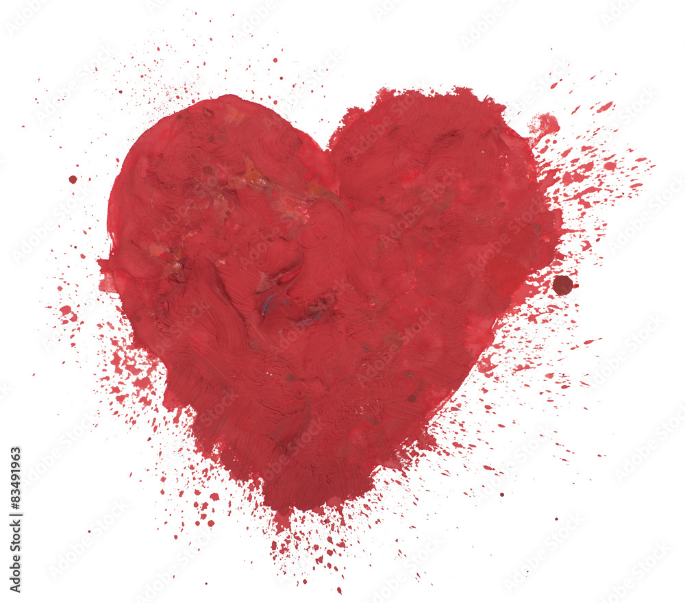 hand drawn colorful red heart art color paint or blood splatter