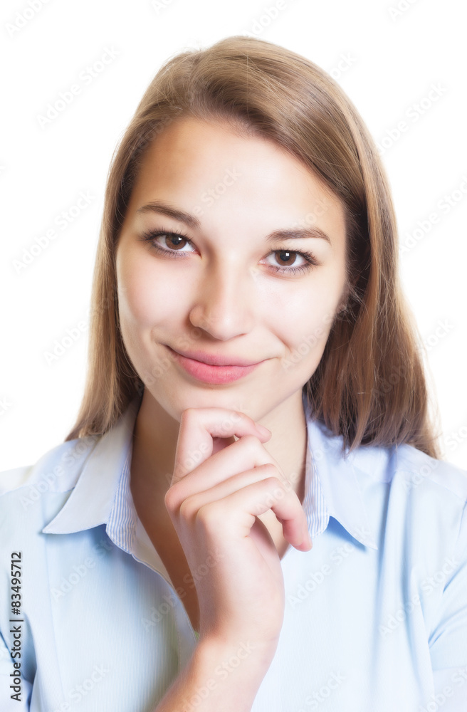 Passbild einer sportlichen Frau mit blonden Haaren Passbild einer sportlichen Frau mit blonden Haaren