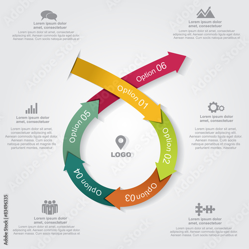 Infographic report template with arrows and icons. Vector