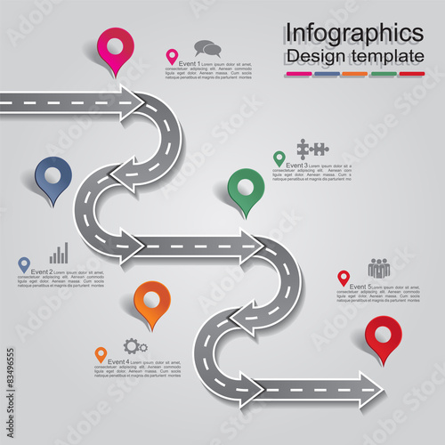 Infographic report template with arrows and icons. Vector
