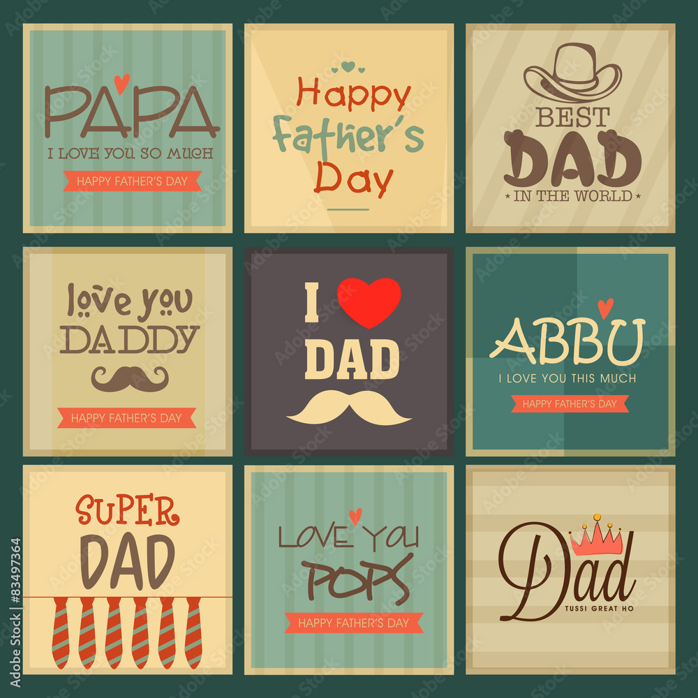 Set of greeting cards for Happy Father's Day celebration.