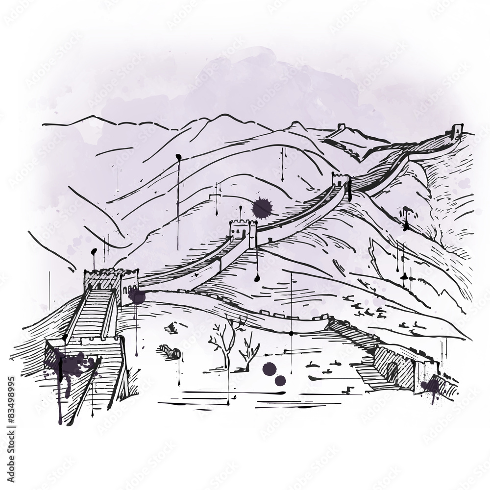 Hand drawn sketch of the Great Wall of China