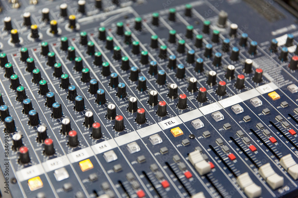 control panel at recording studio or radio station